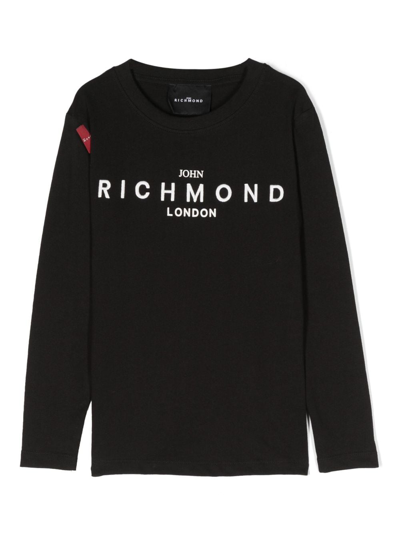 John Richmond Junior Kids' Rikigi Embroidered-logo T-shirt In Black