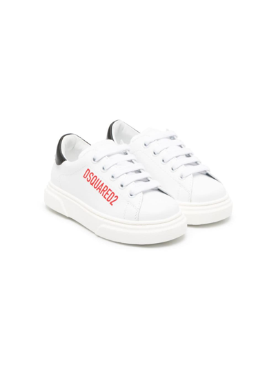 Dsquared2 Kids' Logo-print Leather Sneakers In White