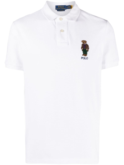 Polo Ralph Lauren White Polo Bear Embroidered Polo Shirt