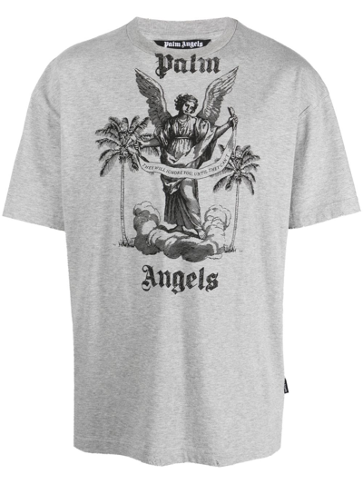 Palm Angels University Logo-print T-shirt In Grey