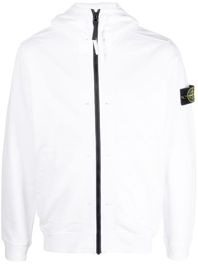 Stone Island Compass-motif Zip-up Hoodie In White