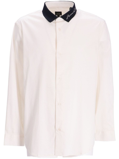 Armani Exchange Contrasting-collar Stretch-cotton Shirt In White