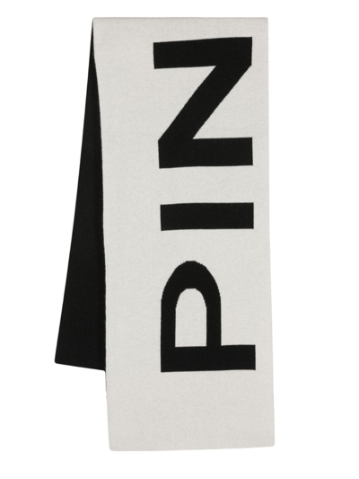 Pinko Intarsia-knit Logo Scarf In Black
