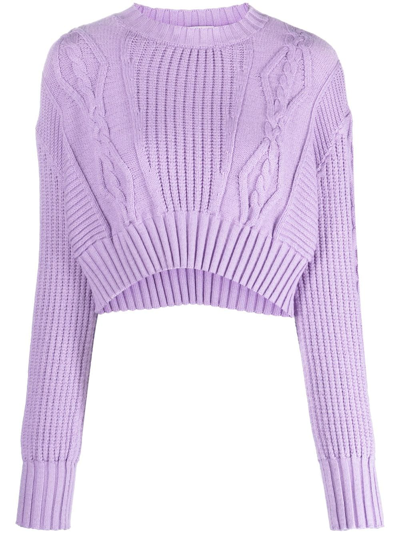 Patrizia Pepe Chunky Cable-knit Cropped Jumper In Purple