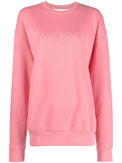 Jw Anderson Logo-embroidered Cotton Sweatshirt In Pink