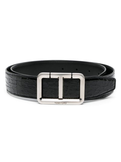 Tom Ford Logo-plaque Buckle Belt In Black