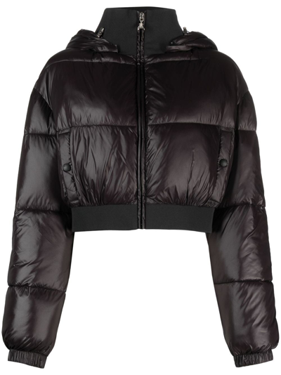 Patrizia Pepe Cropped Hooded Down Jacket In Black  
