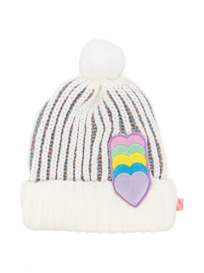 Billieblush Kids' Heart-patch Ribbed Beanie In White