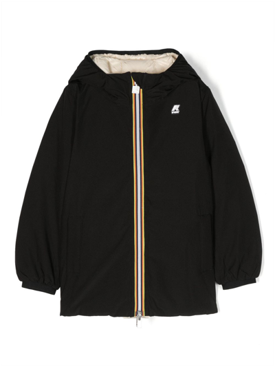 K-way Kids' Eiffel Logo-patch Hooded Coat In Black