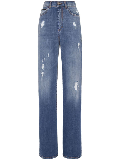 Philipp Plein Logo Patch Straight-leg Jeans In Blue