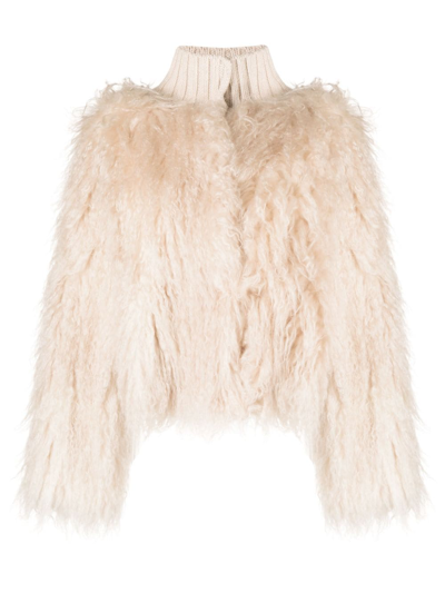 Fabiana Filippi Faux-fur Detail Knit Jacket In Neutrals