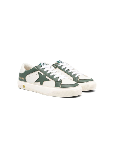 Golden Goose Kids' Star-patch Low-top Sneakers In Dirty White/green
