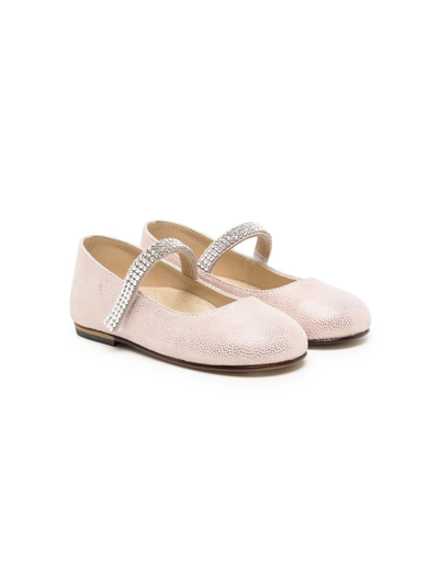 Babywalker Kids' Crystal-embellished Leather Ballerinas In Pink