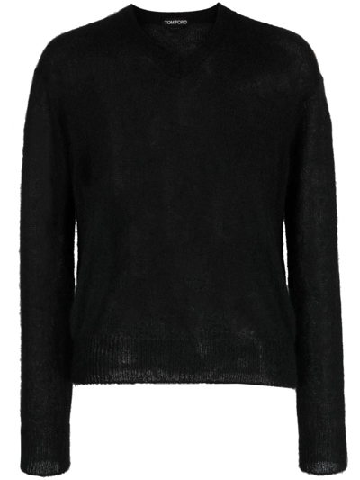 Tom Ford V-neck Knitted Jumper In Black