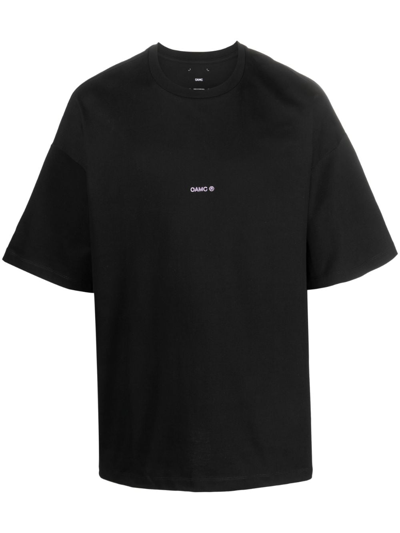 Oamc Logo-embroidered Cotton T-shirt In Black