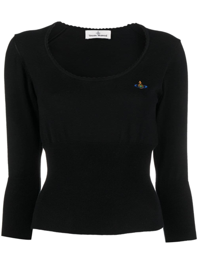 Vivienne Westwood Orb Logo-embroidered Fine-knit Jumper In Black