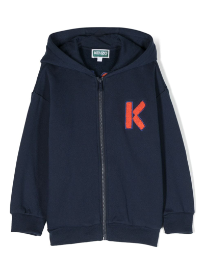 Kenzo Kids' Logo-patch Zip-up Jacket In Blue