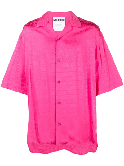 Moschino Monogram-jacquard Camp-collar Shirt In Pink