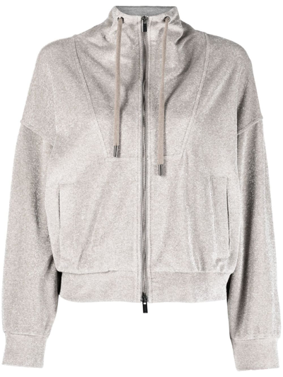 Peserico Metallic Hooded Bomber Jacket In Neutrals