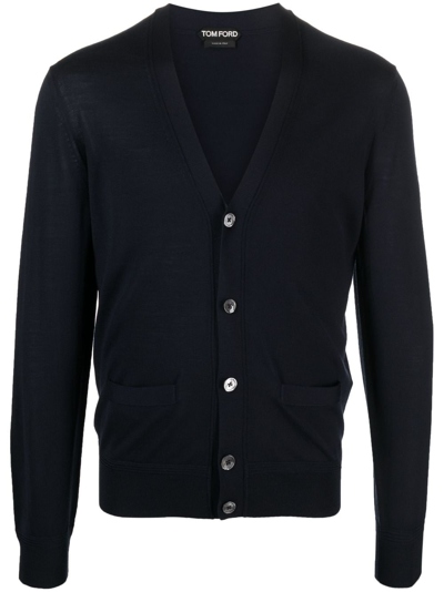 Tom Ford V-neck Wool Cardigan In Blue