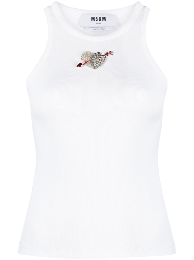 Msgm Stretch Cotton Tank Top In White