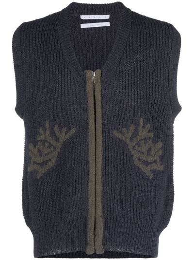 Ranra Green Fundur Embroidered Knit Vest In Blue