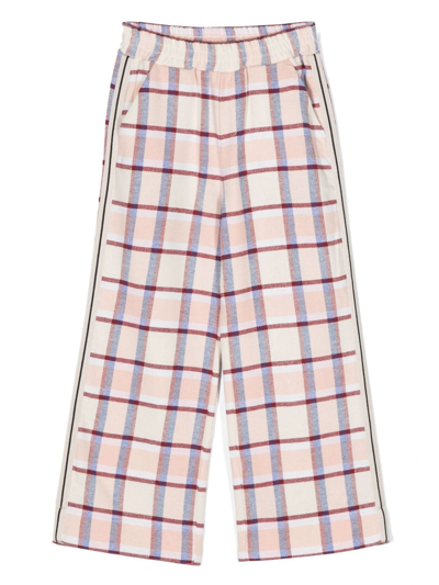 Palm Angels Kids' Check-pattern Cotton Trousers In Neutrals
