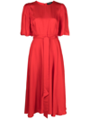 Kate Spade Half-length Sleeves Belted-waist Dress In Engine Red