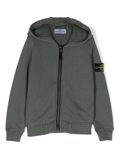 Stone Island Junior Kids' Logo-patch Cotton Hoodie In Grey