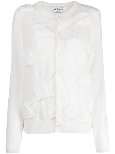 Comme Des Garçons Comme Des Garçons Floral-appliqué Glitter Cardigan In White