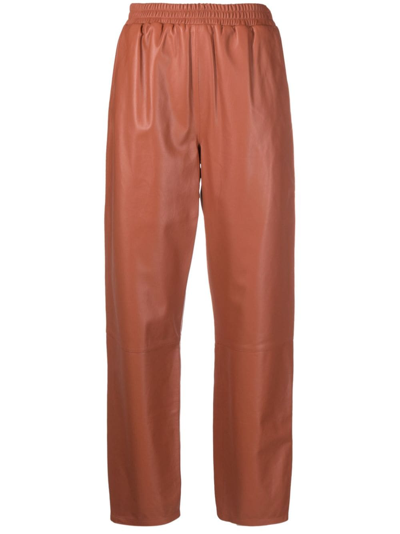 Arma Straight-leg Leather Trousers In Orange