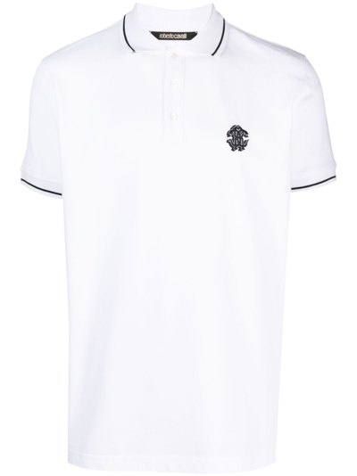 Roberto Cavalli Embroidered-logo Polo Shirt In White