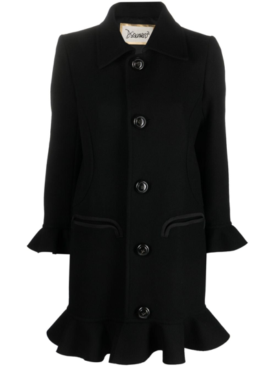 DSQUARED2 RUFFLE-TRIM SINGLE-BREASTED COAT