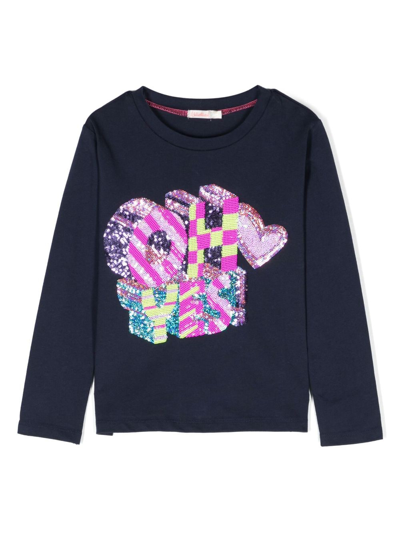 Billieblush Kids' Sequin-embellished Cotton T-shirt In T Marine