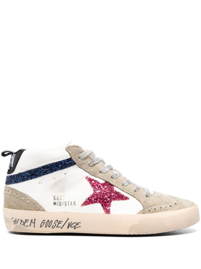 Golden Goose Mid Star High-top Sneakers In 82348 Cream/taupe/fu