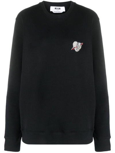 Msgm Appliqué-detail Jersey Cotton Jumper In Black