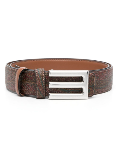 Etro Logo-buckle Reversible Leather Belt In Brown