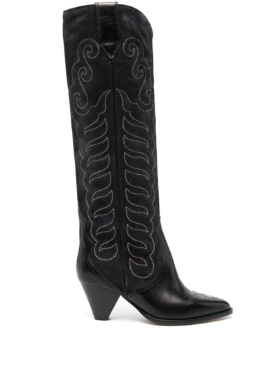 Isabel Marant Liela 60mm Embroidered Leather Boots In Black