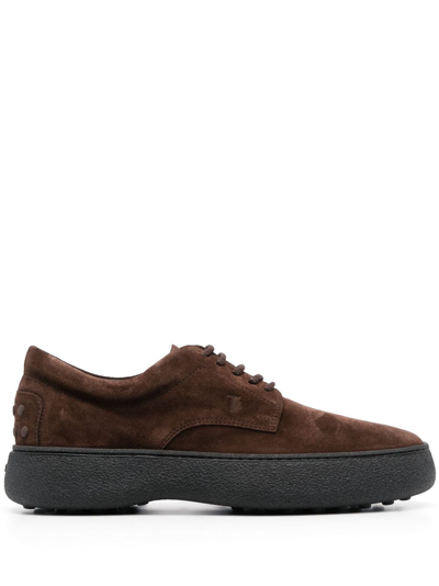 Tod's Logo-embroidered Suede Derby Shoes In Brown