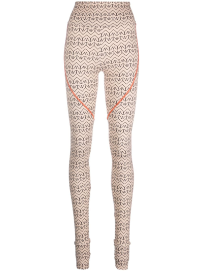 Patrizia Pepe Monogram-print Leggings In Neutrals