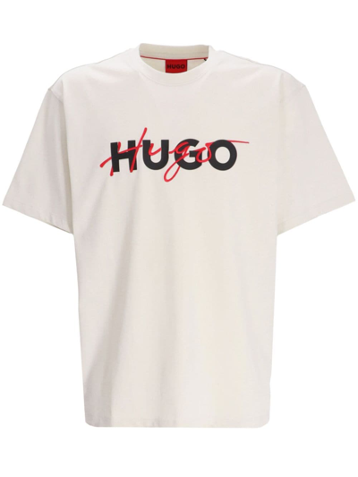 Hugo Double Logo-print Jersey T-shirt In White