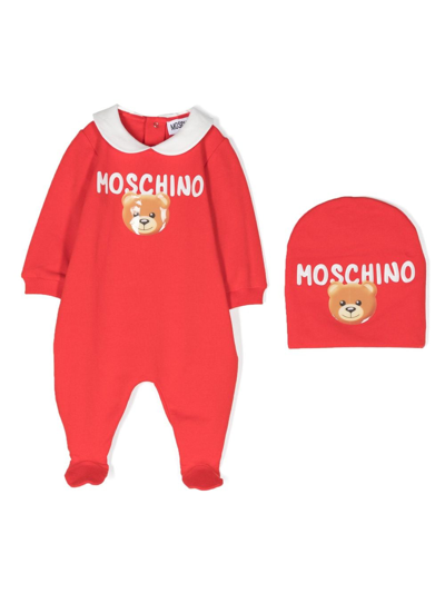 Moschino Logo-print Jersey Babygrow Set In Red