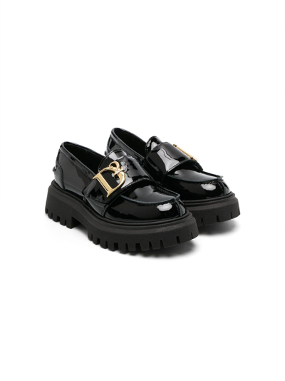 Dsquared2 Kids' Logo-plaque Leather Loafers In Black