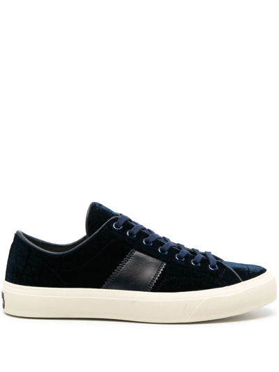 Tom Ford Cambridge Crocodile-effect Leather Sneakers In Blue