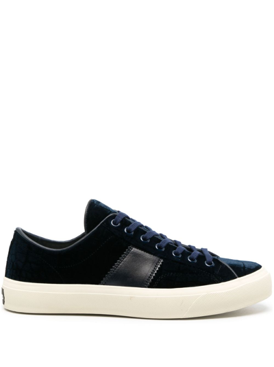 Tom Ford Cambridge Crocodile-effect Leather Sneakers In Black