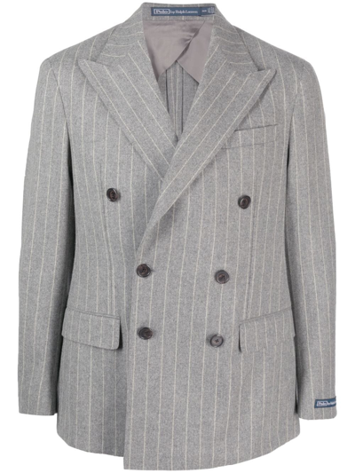 Polo Ralph Lauren Pinstriped Double-breasted Blazer In Grey