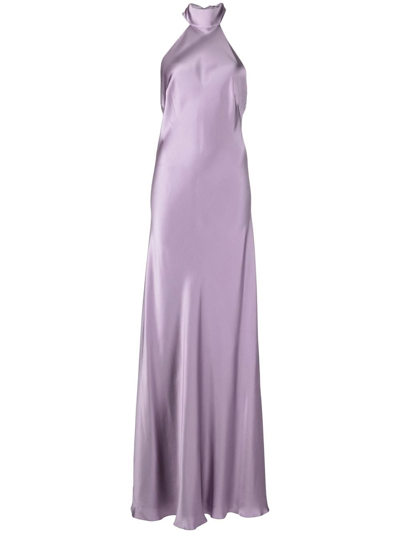 Michelle Mason Backless Halter-neck Tie Gown In Purple