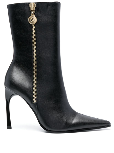 Versace Jeans Couture 100mm Pointed-toe Boots In Black