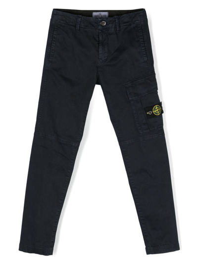 Stone Island Junior Kids' Compass-patch Straight-leg Trousers In Blue