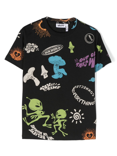 Molo Kids' Rodney Living Colour T-shirt In Black